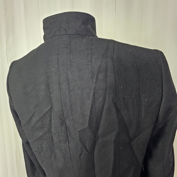 Akris Punto black wool military jacket blazer leather trim mono pinstripe 8 - Picture 7 of 12